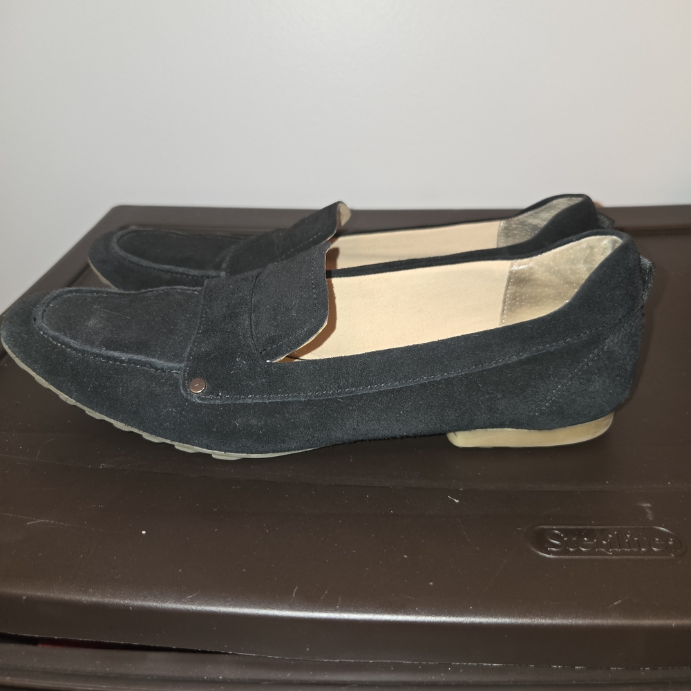Franco Sarto Persia Black Suede Almond Toe Loafers Size 7.5M